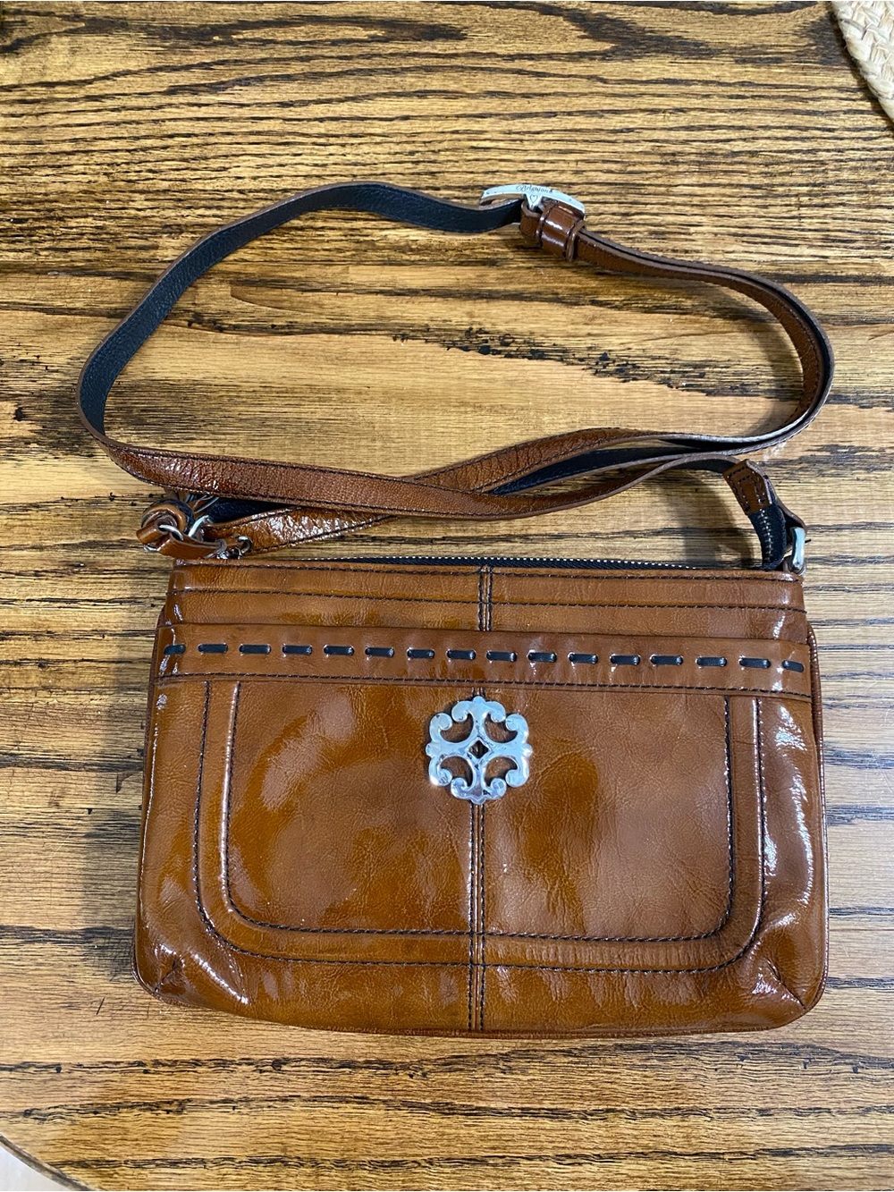 Brighton Brown Patent Leather Crossbody Purse Cognac Shoulder Bag